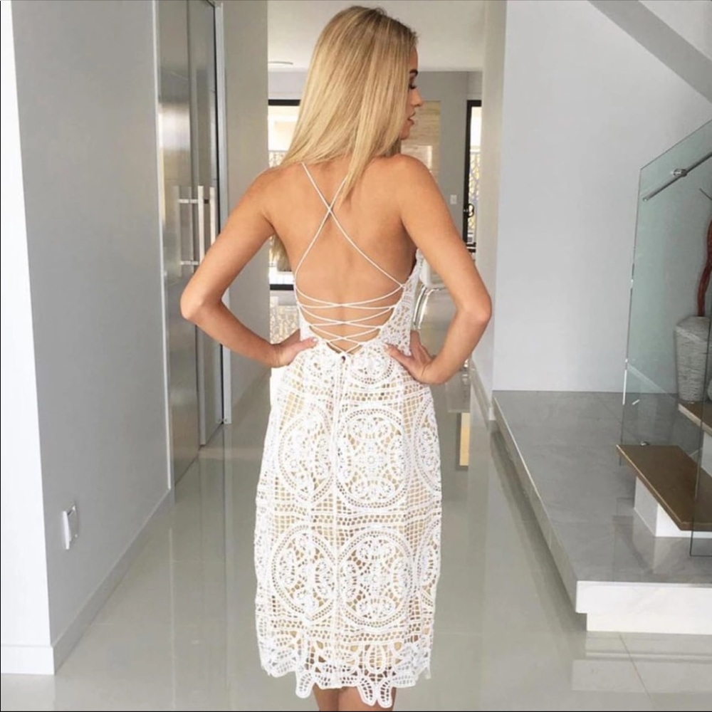 Boho Ivory Lace Crochet Backless Midi Sundress - Picture 7 of 16